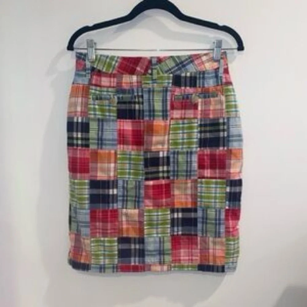 L.L.Bean Favorite Fit Patchwork Madras Plaid Skirt Multicolor Cotton Size 4 - Picture 6 of 12